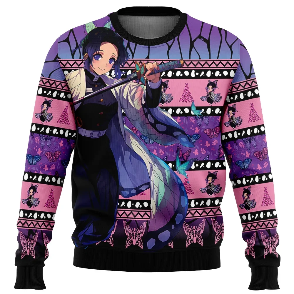Shinobu Kocho V2 Demon Slayer Ugly Christmas Sweater, Insect Hashira Anime Holiday Sweatshirt, Butterfly Xmas Gift for Anime Fans