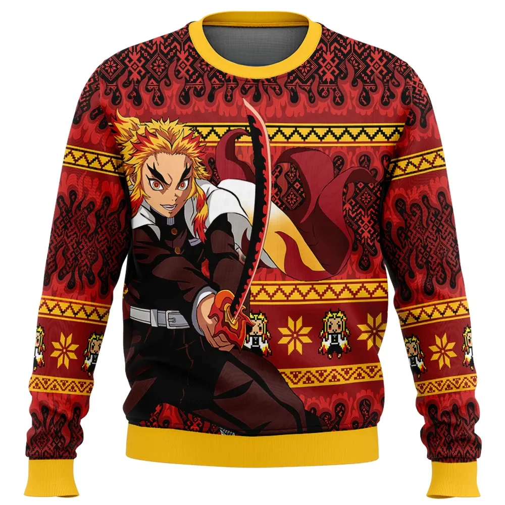 Kyojuro Rengoku V2 Demon Slayer Ugly Christmas Sweater, Flame Hashira Anime Holiday Sweatshirt, Unisex All Over Print Xmas Gift for Fans