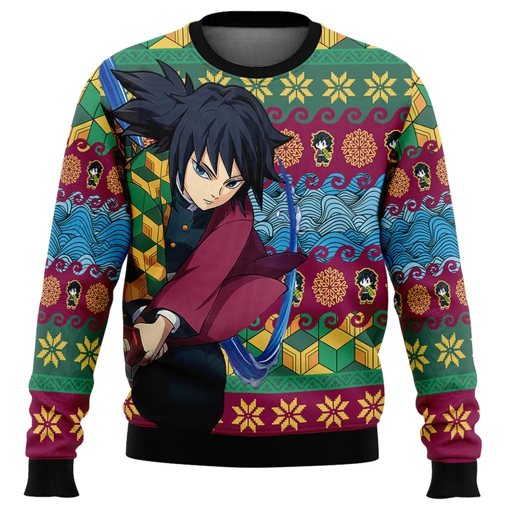 Giyu Tomioka V2 Demon Slayer Ugly Christmas Sweater, Water Hashira Demon Slayer Holiday Sweatshirt, Unisex Anime Xmas Gift for Fans