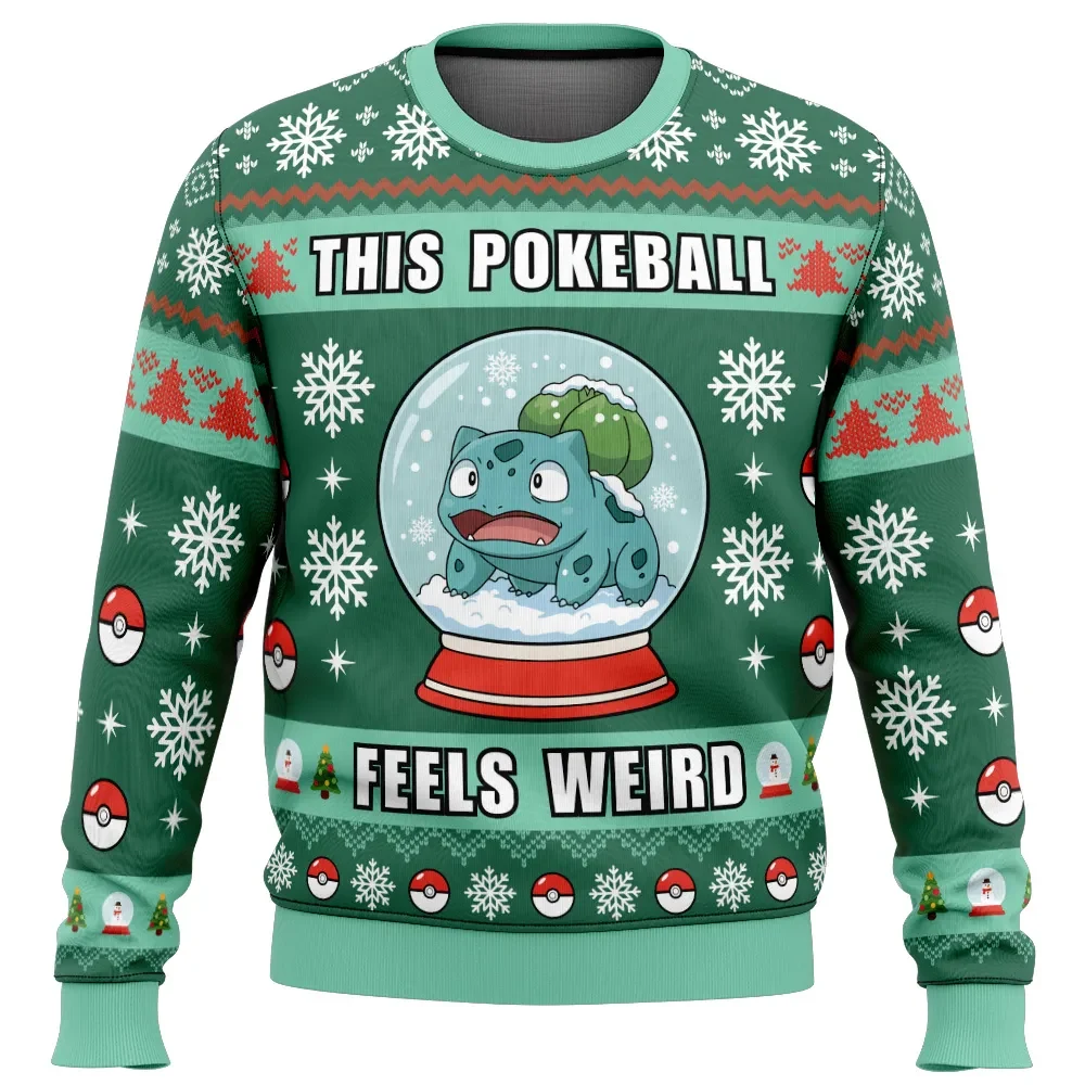 This Pokeball Feels Weird Bulbasaur Pokemon Ugly Christmas Sweater, Snow Globe Bulbasaur Pokemon Holiday Sweater, Anime Xmas Gift for Fans