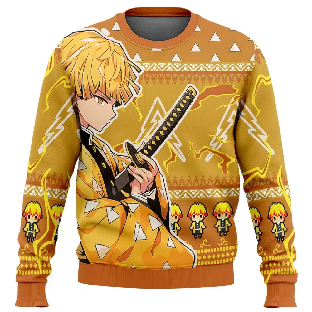 Zenitsu Agatsuma Demon Slayer Ugly Christmas Sweater, Kimetsu no Yaiba Thunder Breathing Holiday Sweater, Anime Xmas Gift for Fans
