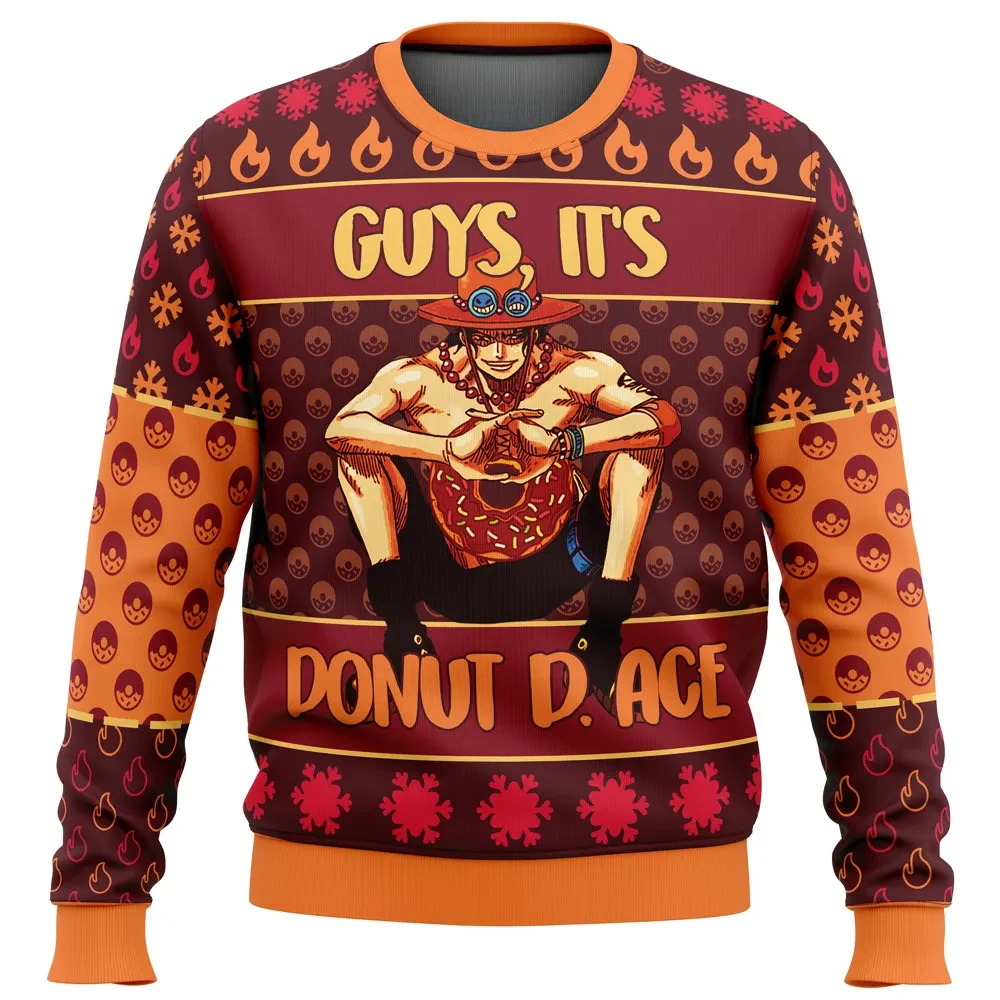 Guys It's Donut D. Ace One Piece Ugly Christmas Sweater, Portgas D. Ace Anime Meme Holiday Sweater, Unisex Xmas Jumper
