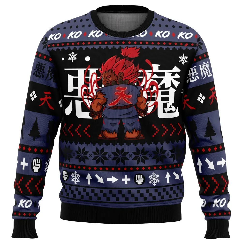 Akuma Great Devil Street Fighter Ugly Christmas Sweater, Street Fighter Gamer Holiday Sweater, Unisex All Over Print Xmas Sweater