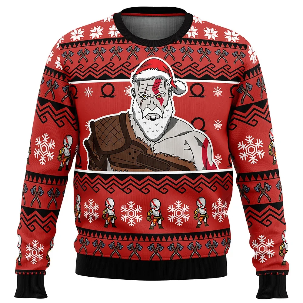 Christmas Kratos God of War Ugly Christmas Sweater, Santa Kratos Gamer Holiday Sweater, Unisex Crewneck Sweatshirt, Xmas Gift for Gamers