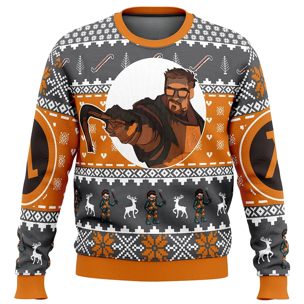 Gordon Freeman Half Life Ugly Christmas Sweater, Half-Life Lambda Crowbar Gamer Holiday Sweater, Unisex Xmas Sweatshirt Gift for PC Gamers
