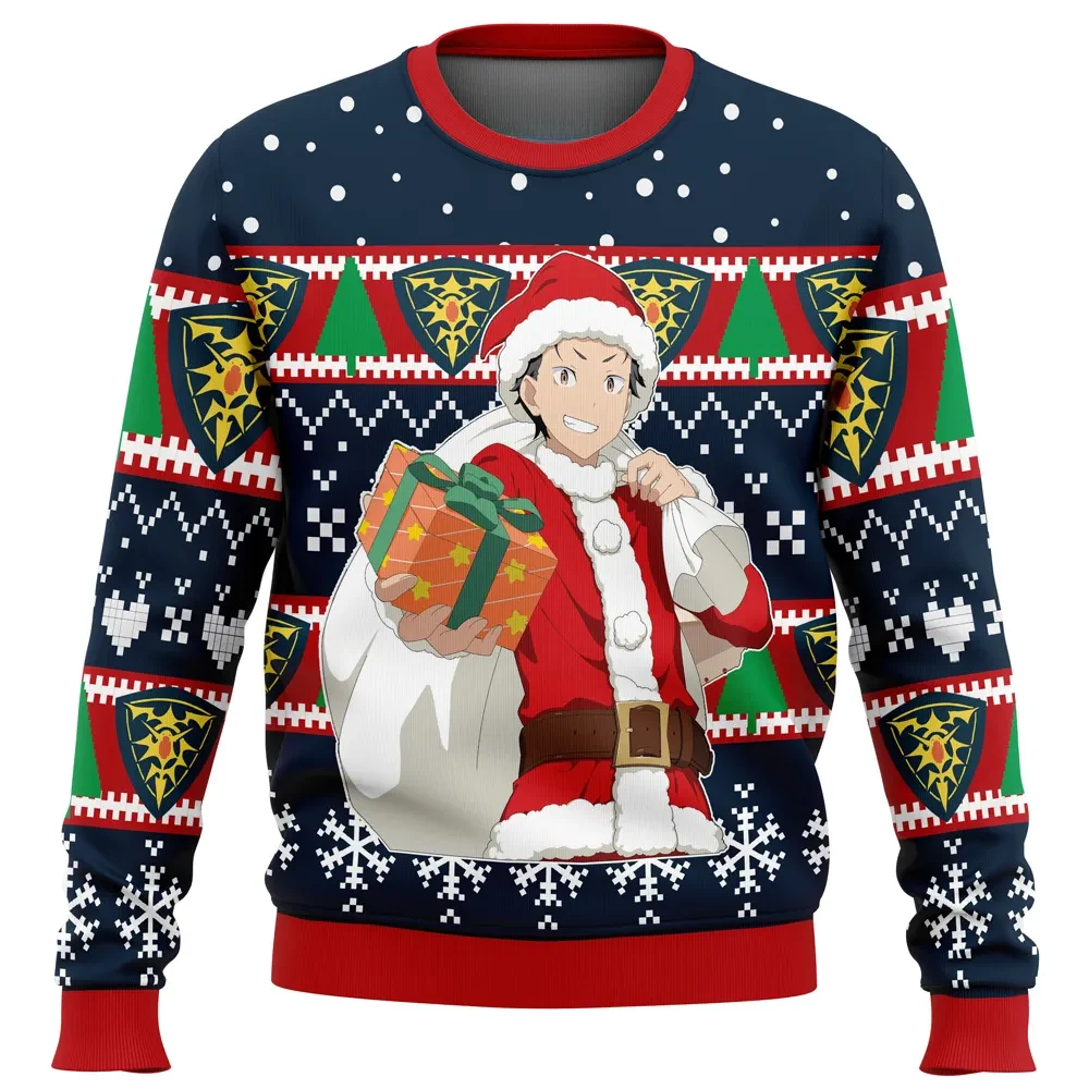Natsuki Subaru Re:Zero Ugly Christmas Sweater, Re Zero Anime Holiday Sweater, Anime Xmas Gift, Unisex Santa Subaru Sweatshirt for Isekai Fans