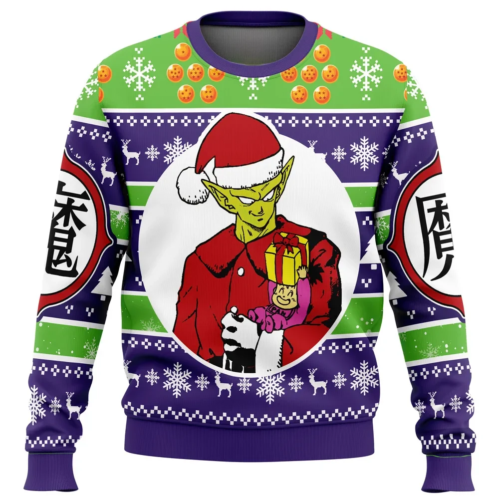 Piccolo Dragon Ball Z Ugly Christmas Sweater, Santa Piccolo and Gohan Anime Holiday Sweater, Demon King Symbol Unisex Sweatshirt, DBZ Xmas Gift