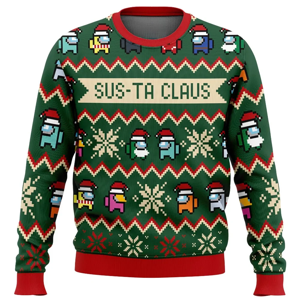 Sus-ta Claus Among Us Ugly Christmas Sweater, Among Us Crewmate Gamer Holiday Sweater, Gamer Xmas Gift, Unisex Funny Impostor Sweatshirt