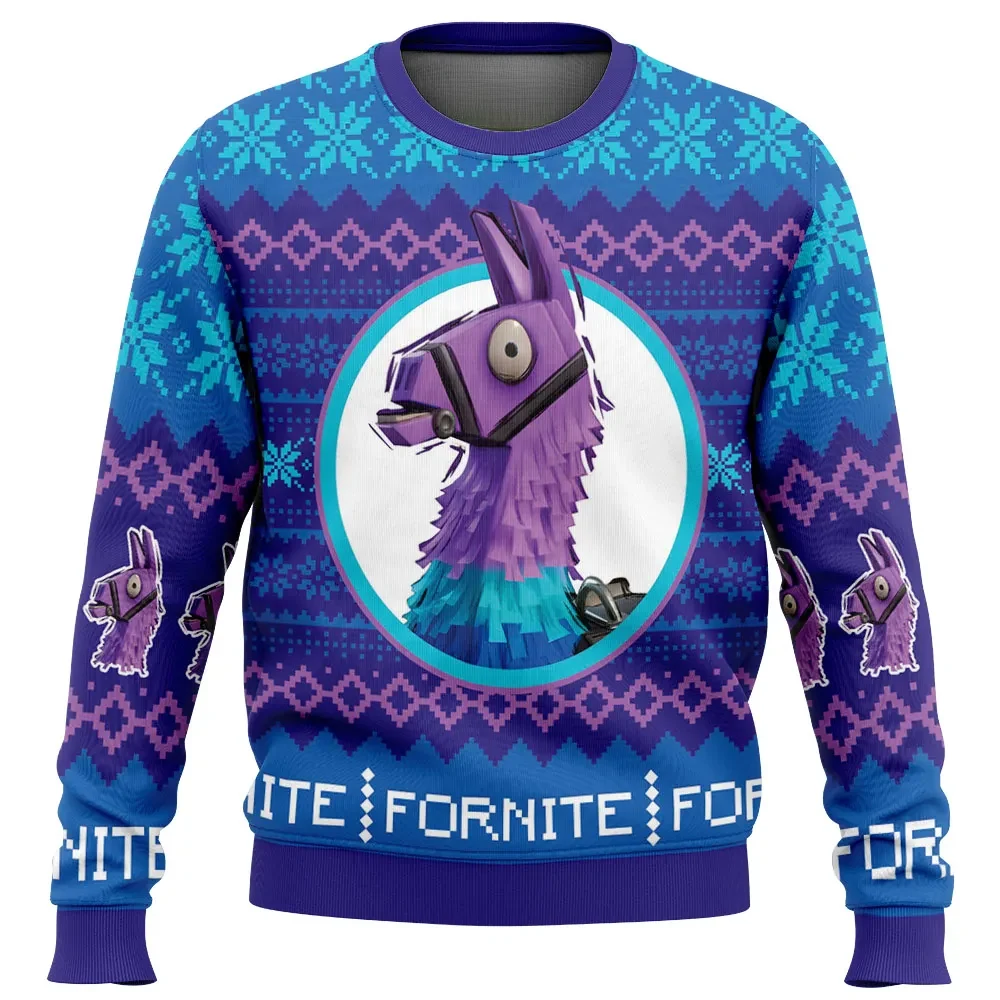 Christmas Fortnite Llama Ugly Christmas Sweater, Fortnite Gamer Holiday Sweater, Gamer Xmas Gift, Unisex Loot Llama Battle Royale Sweatshirt
