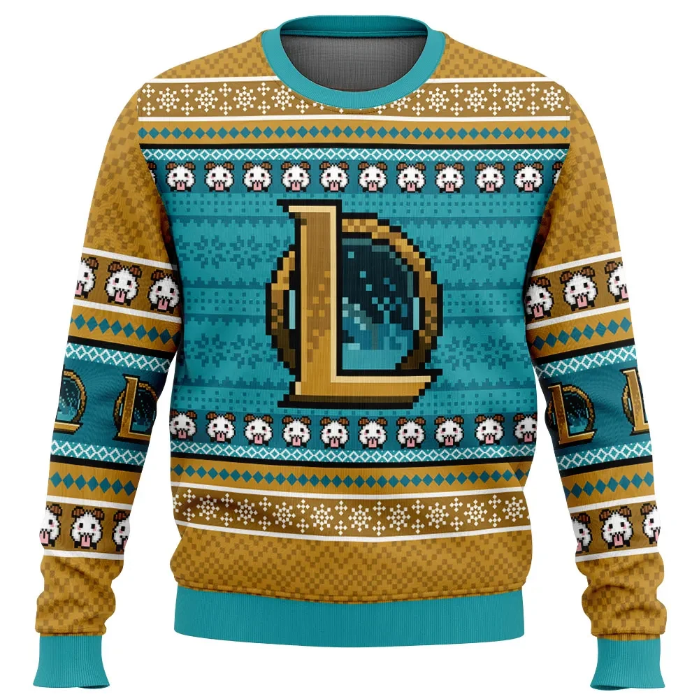 Christmas League of Legends Ugly Christmas Sweater, LoL Gamer Holiday Sweater, Gamer Xmas Gift, Unisex Poro and Logo MOBA Fans Sweatshirt
