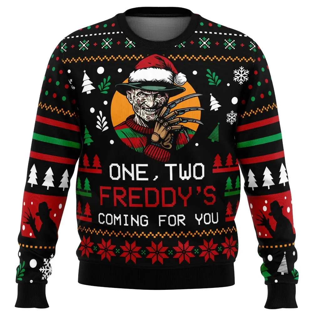 One, Two Freddy's Coming for You A Nightmare on Elm Street Ugly Christmas Sweater, Freddy Krueger Horror Movie All Over Print Xmas Sweater