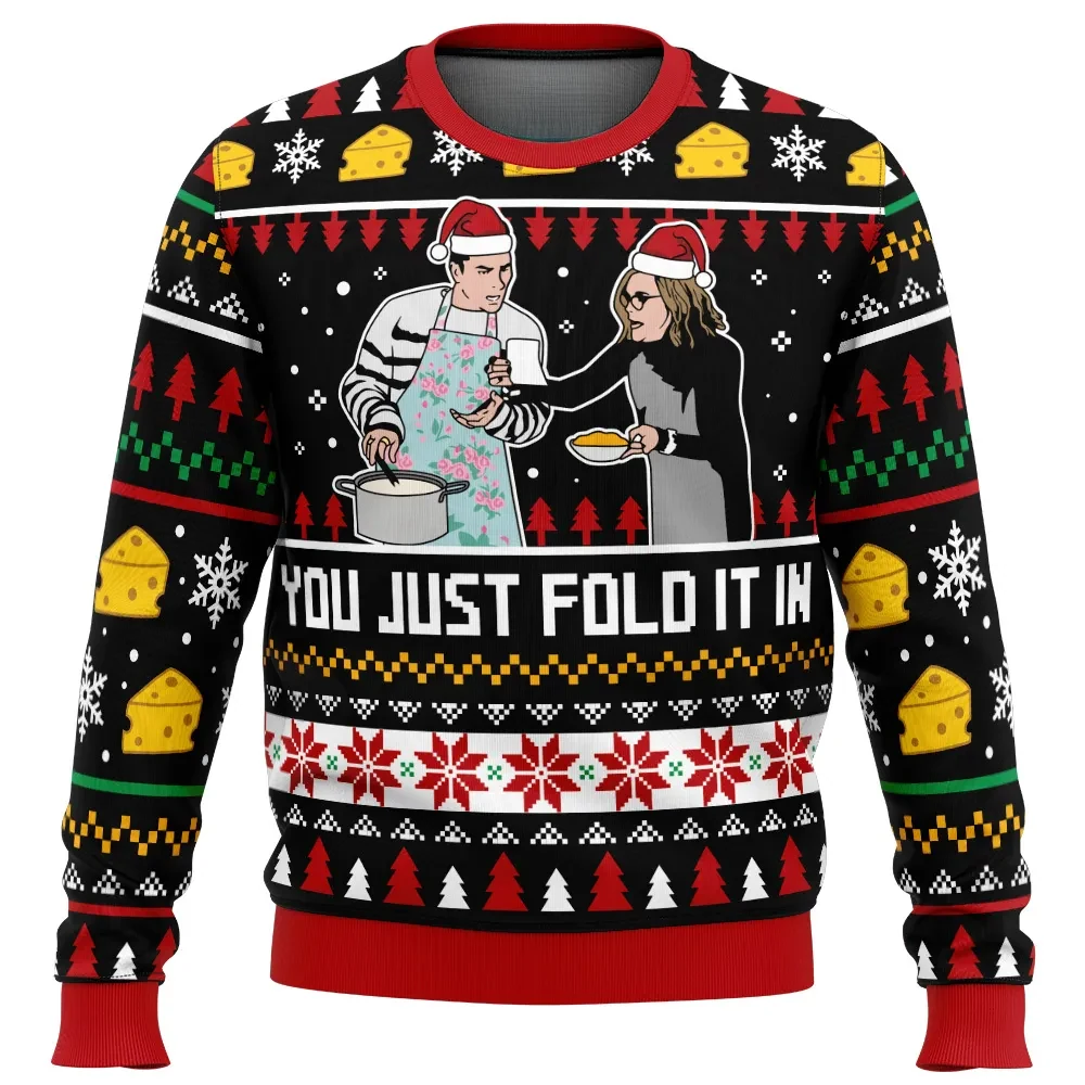 You Just Fold It In Ugly Christmas Sweater, Schitt's Creek David and Moira Rose Holiday Sweatshirt, Funny TV Show Xmas Gift for Fans