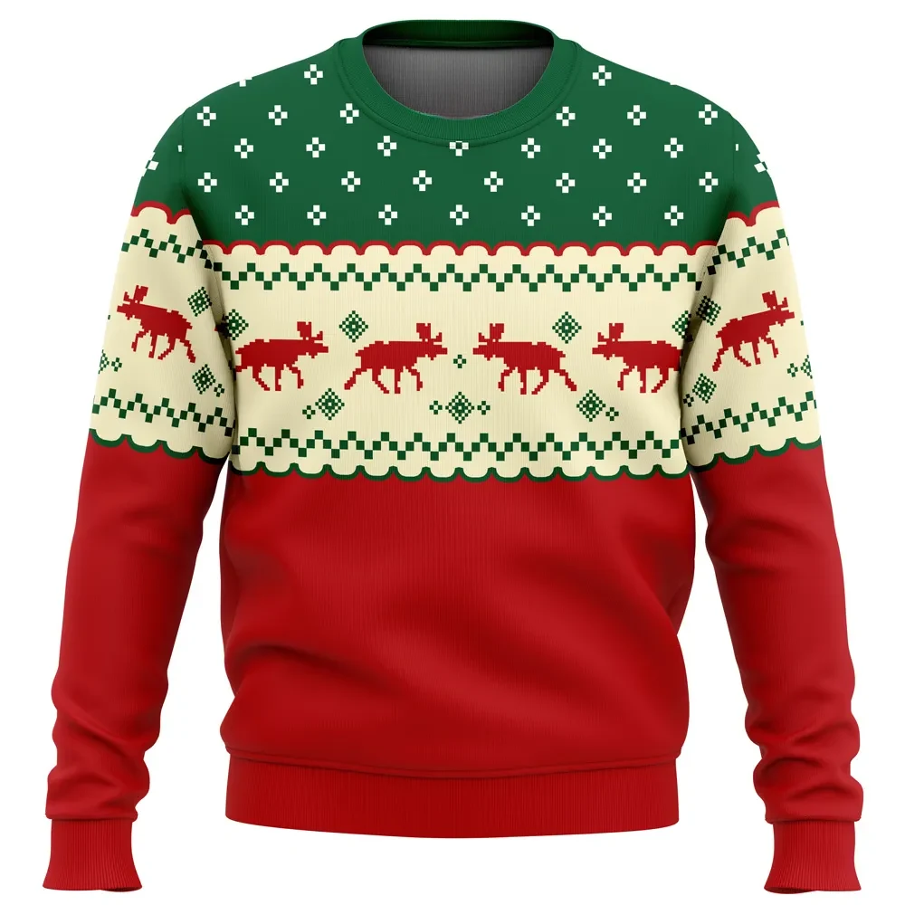 Ethan Cosplay The Night Before Ugly Christmas Sweater, Red Moose Fair Isle Holiday Sweatshirt, Funny Movie Xmas Gift for Comedy Fans