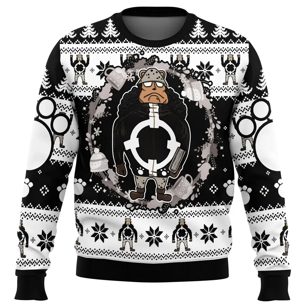 Christmas Kuma One Piece Ugly Christmas Sweater, Bartholomew Kuma Holiday Sweater, Anime Xmas Gift, Unisex All Over Print Monochrome Sweatshirt
