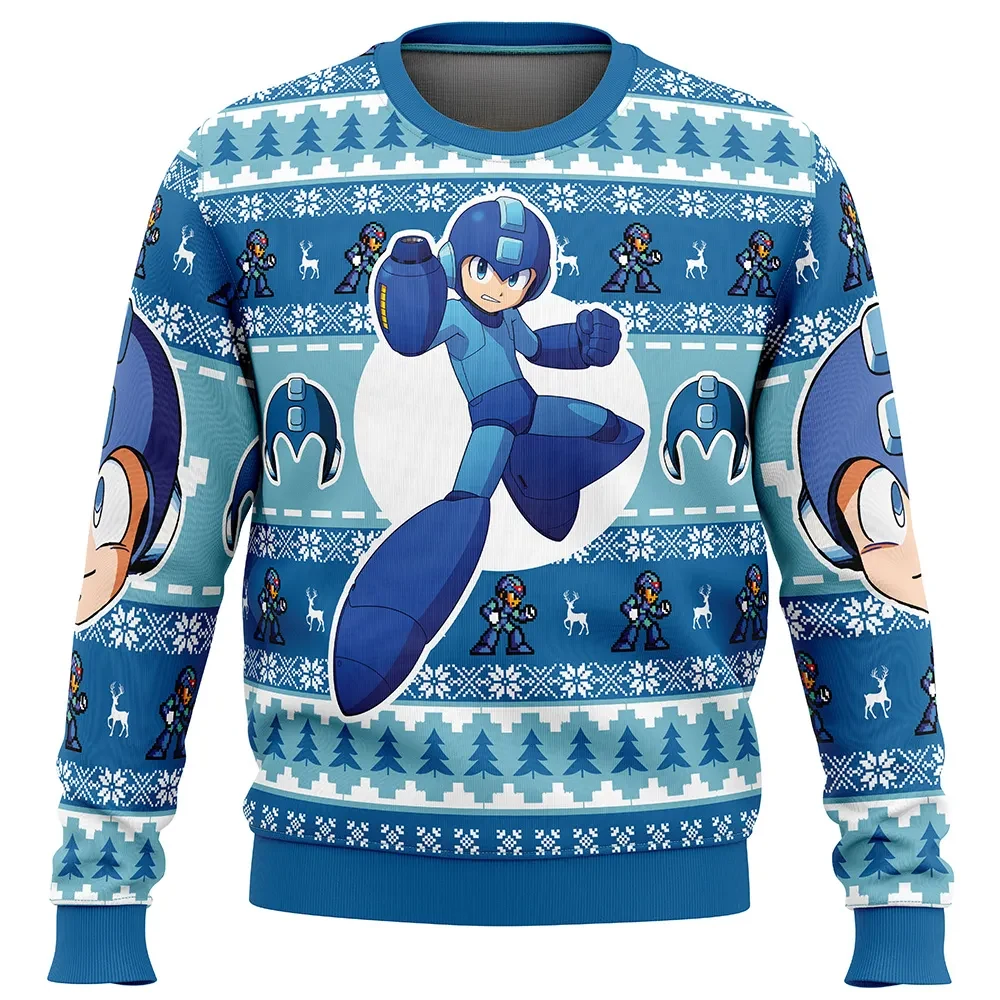 Christmas Mega Man Ugly Christmas Sweater, Blue Bomber Retro Game Holiday Sweater, Unisex Xmas Sweatshirt, Gamer Gift for Classic Video Game Fans