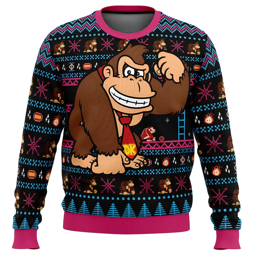 Donkey Kong Ugly Christmas Sweater, Nintendo Retro Gamer Holiday Sweater, Gamer Xmas Gift, Unisex Classic Arcade Barrels Sweatshirt