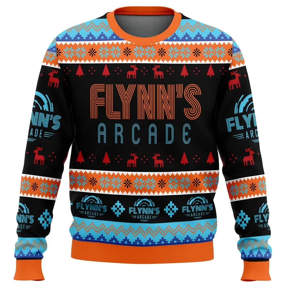 Flynn's Arcade Tron Ugly Christmas Sweater, Tron Movie Holiday Sweater, Retro Gamer Xmas Gift, Unisex 80s Arcade Sweatshirt for Sci-Fi Fans