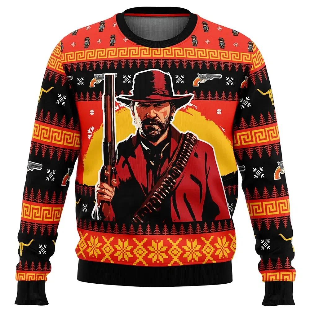 Arthur Morgan Red Dead Redemption 2 Ugly Christmas Sweater, RDR2 Cowboy Holiday Sweater, Outlaw Gang Sunset Back Print, Gamer Xmas Gift