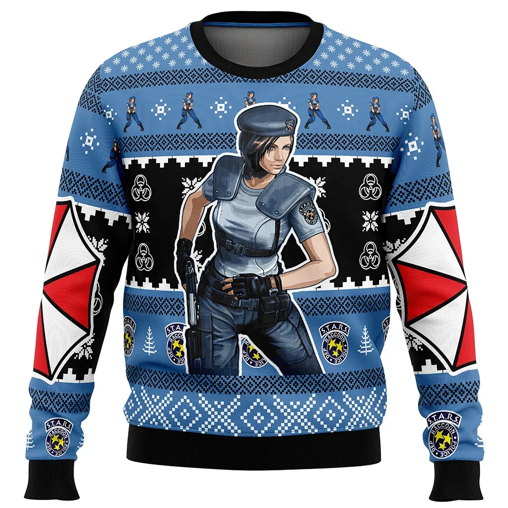 Jill Valentine Resident Evil Ugly Christmas Sweater, Resident Evil Holiday Sweater, STARS Umbrella Gamer Xmas Gift, Unisex All Over Print Top