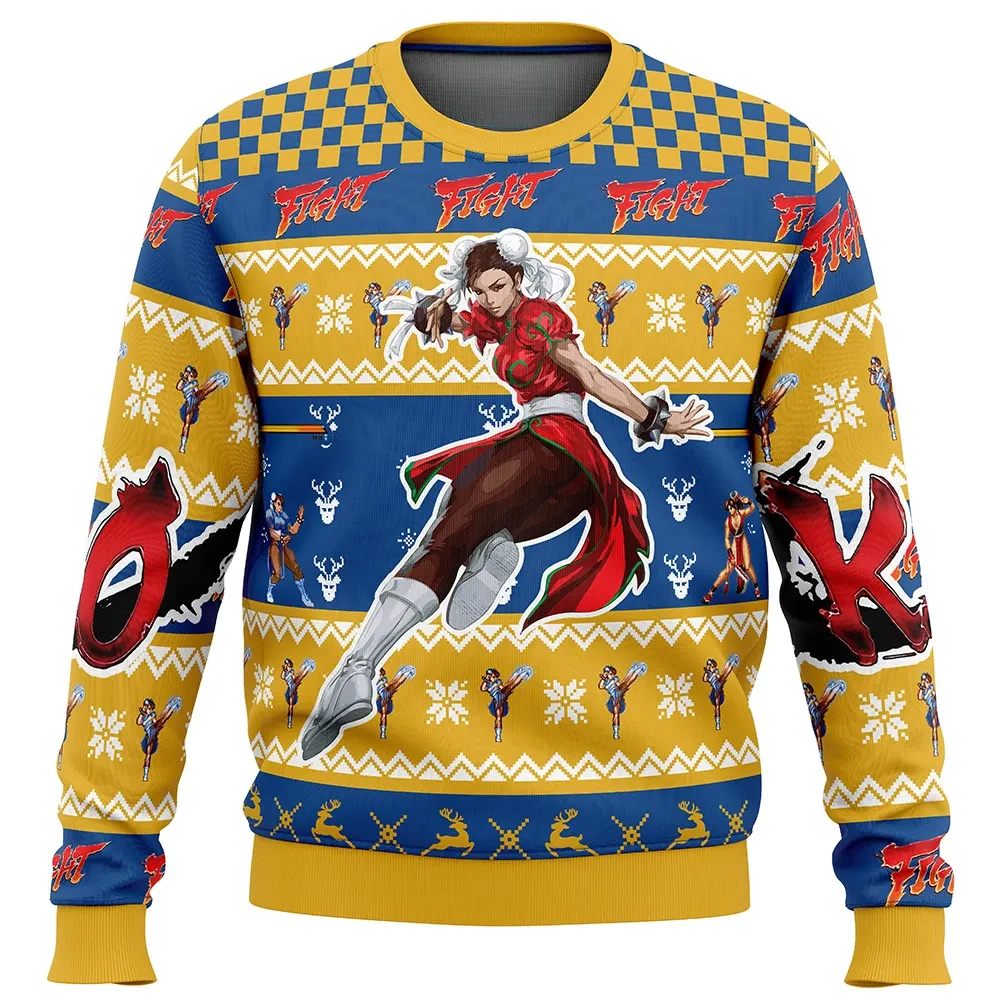 Christmas Chun Li Street Fighter Ugly Christmas Sweater, Street Fighter Gamer Holiday Sweater, Xmas Gift, Unisex Fighting Game Sweatshirt
