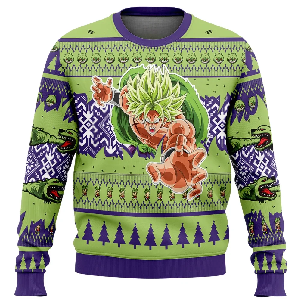 Broly Dragon Ball Z Ugly Christmas Sweater, Legendary Super Saiyan Anime Holiday Sweater, Great Ape Oozaru Back Print, DBZ Xmas Gift for Fans