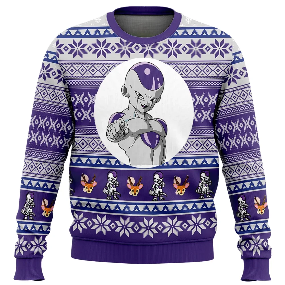 Frieza Dragon Ball Z Ugly Christmas Sweater, DBZ Villain Holiday Sweater, Purple Fair Isle Unisex Xmas Sweatshirt, Anime Gift for Fans