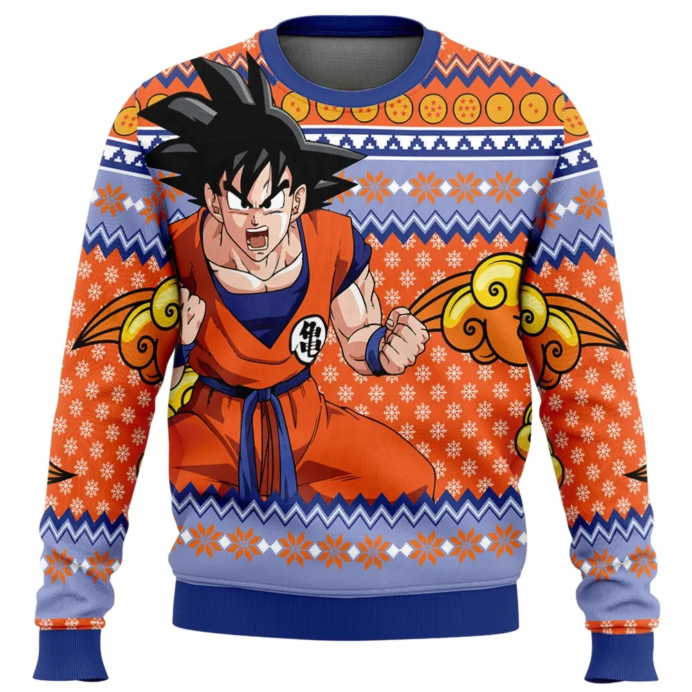 Goku Dragon Ball Z Ugly Christmas Sweater, DBZ Anime Holiday Sweater, Powering Up Goku Unisex Xmas Sweatshirt, Gift for Super Saiyan Fans