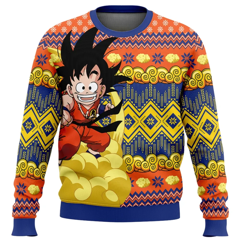 Kid Goku Dragon Ball Ugly Christmas Sweater, Goku Flying Nimbus DBZ Holiday Sweater, Anime Xmas Gift, Unisex Classic Dragon Ball Sweatshirt