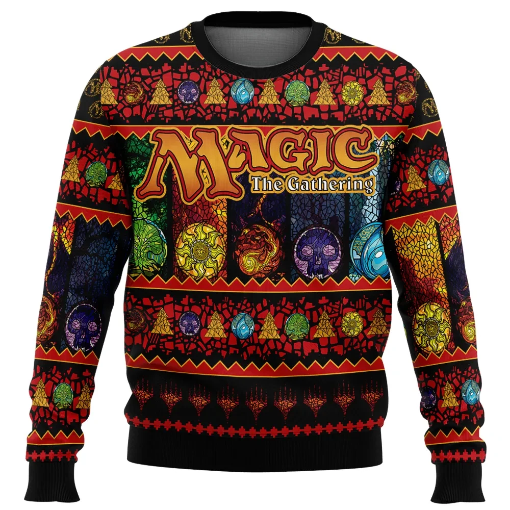 Christmas Magic the Gathering Ugly Christmas Sweater, MTG Holiday Sweater, Mana Symbols Card Gamer Xmas Gift, Unisex All Over Print Sweatshirt
