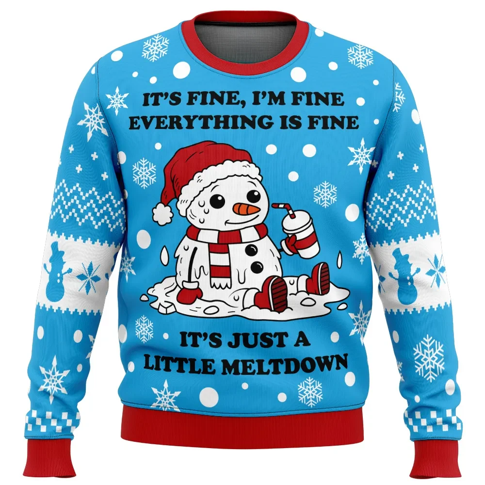 It's Fine, I'm Fine Everything Is Fine Ugly Christmas Sweater, Melting Snowman Meme Holiday Sweater, Funny Xmas Jumper