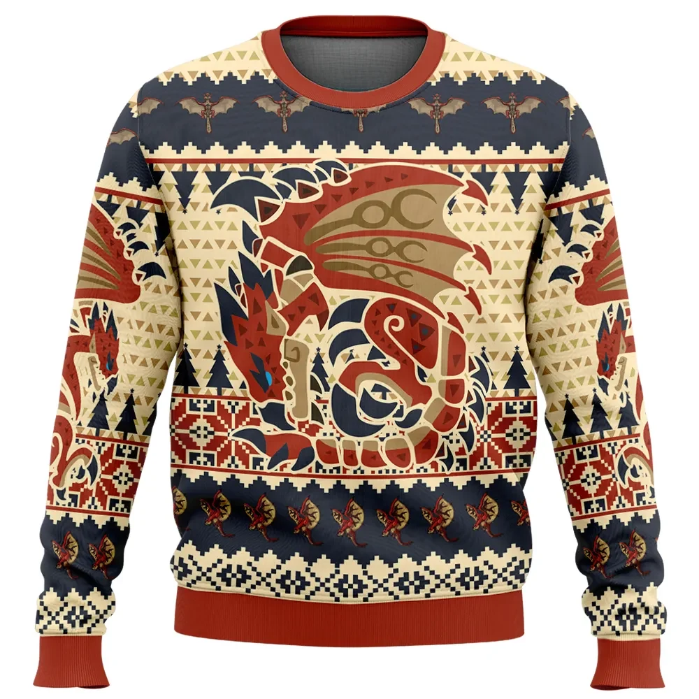 Christmas Rathalos Monster Hunter Ugly Christmas Sweater, Fire Wyvern Gamer Holiday Sweater, Unisex All Over Print Monster Hunter Xmas Gift