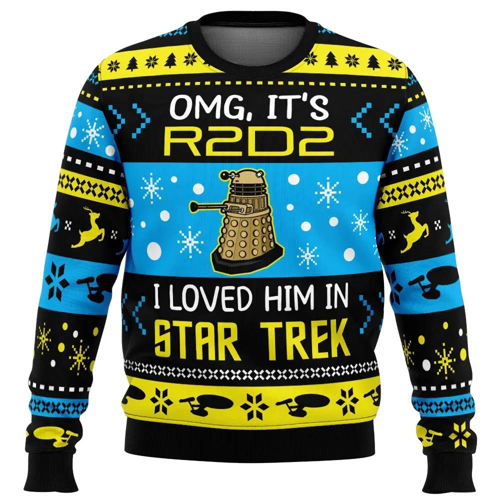 OMG It's R2D2 I Loved Him in Star Trek Ugly Christmas Sweater, Funny Dalek Sci-Fi Holiday Sweater, Nerd Xmas Gift for Geek Culture Fans