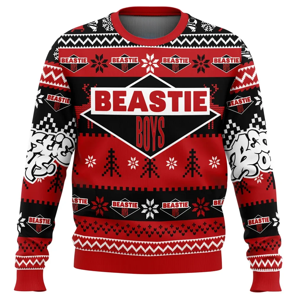 Beastie Boys Ugly Christmas Sweater, Beastie Boys Band Holiday Sweater, Red and Black Diamond Logo Pullover, Hip Hop Music Xmas Gift for Fans
