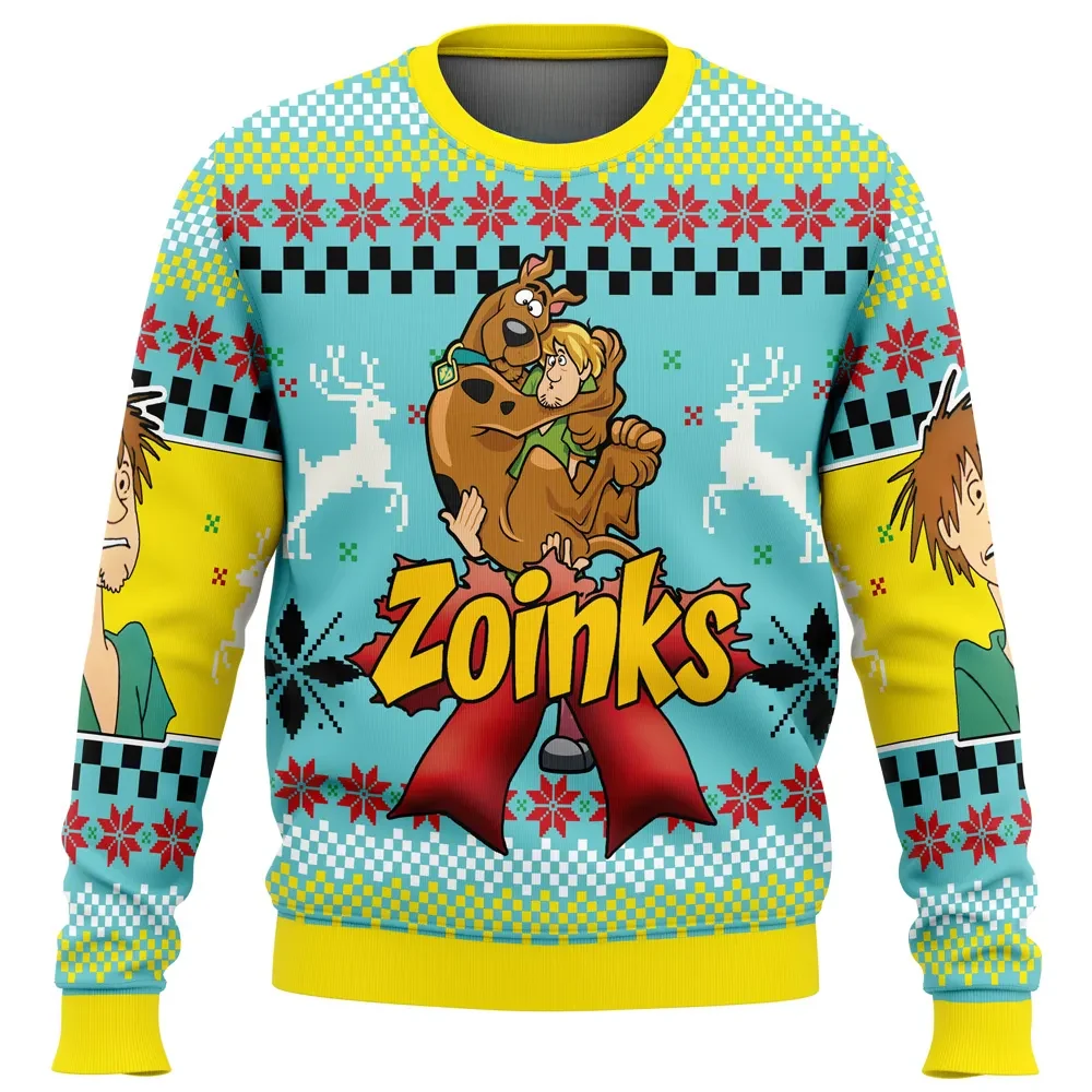 Zoinks Shaggy Scooby Doo Ugly Christmas Sweater, Scooby-Doo Cartoon Holiday Sweater, Retro Xmas Gift for Mystery Inc Fans, Unisex Sweatshirt