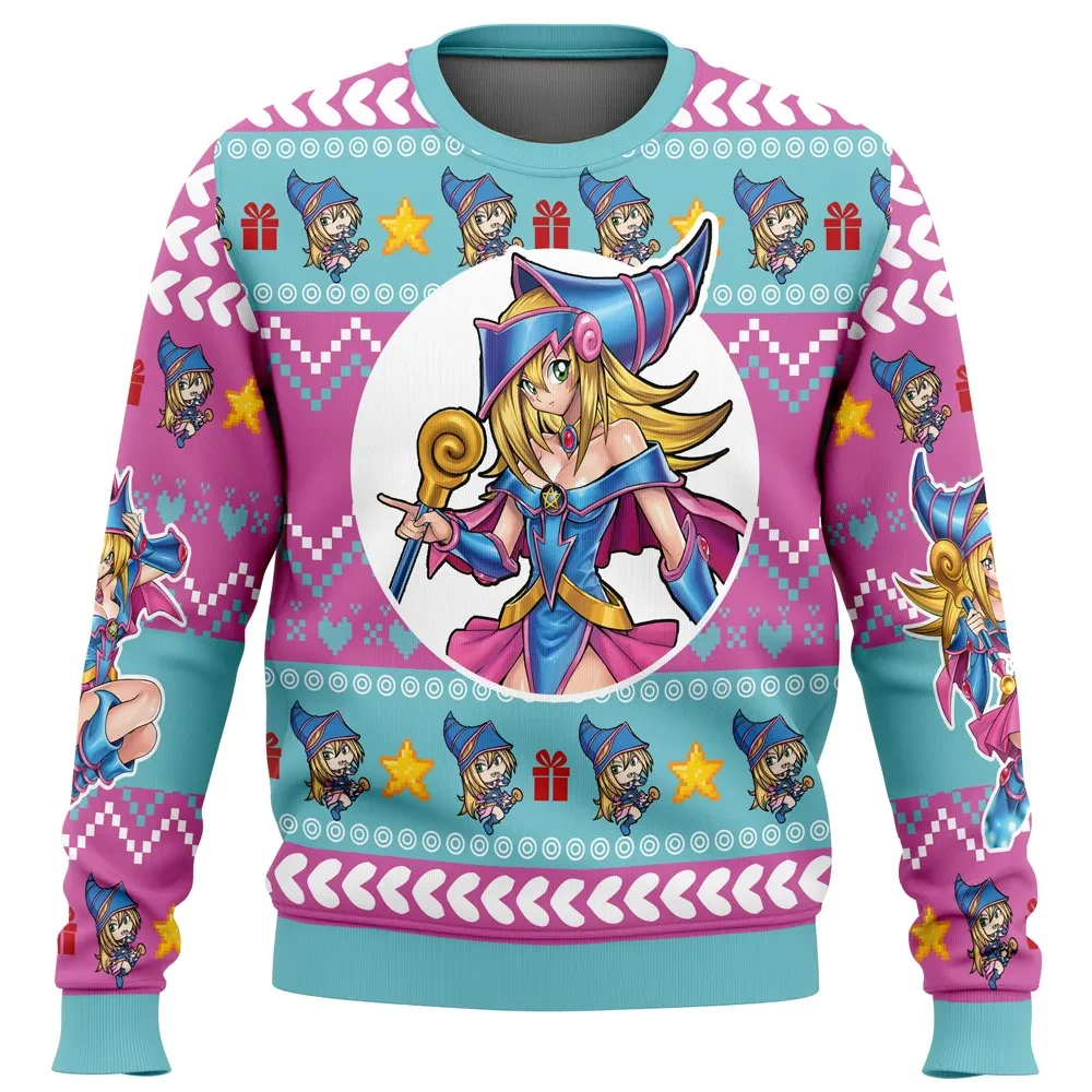 Dark Magician Girl Yugioh Ugly Christmas Sweater, Yu-Gi-Oh Anime Holiday Sweater, Chibi Spellcaster Pink Xmas Gift for Duelists and Fans