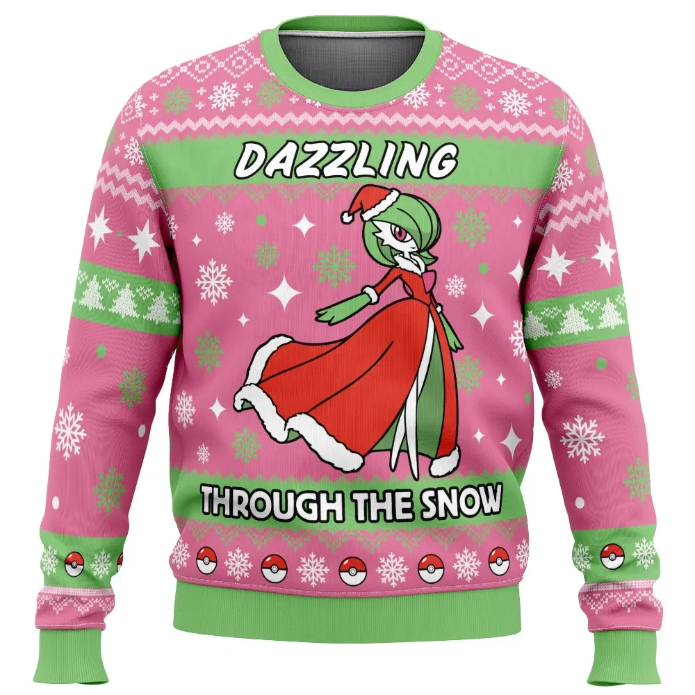 Gardevoir Dazzling Through The Snow Pokemon Ugly Christmas Sweater, Pokemon Holiday Sweater, Red Santa Dress Pullover, Anime Xmas Gift