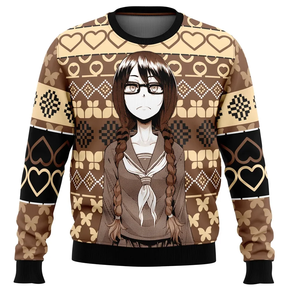 Christmas Saki Yoshida Metamorphosis Emergence Ugly Christmas Sweater, Brown Hearts Manga Holiday Sweatshirt, Anime Xmas Gift for Fans