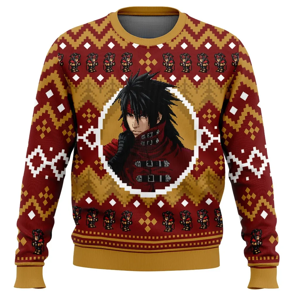 Christmas Vincent Valentine Final Fantasy VII Ugly Christmas Sweater, FF7 Pixel Sprite Holiday Sweatshirt, Dark Red Gamer Xmas Gift