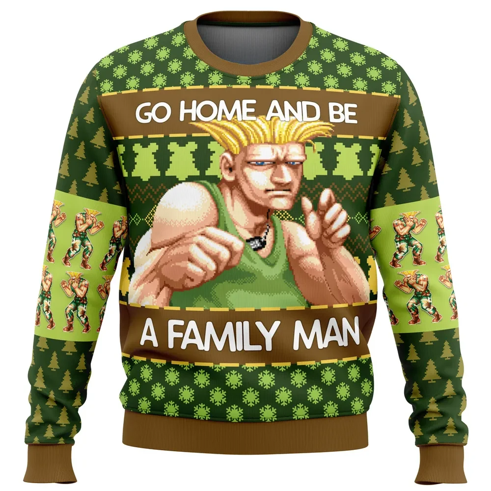Christmas Guile Go Home and Be a Family Man Street Fighter 2 Ugly Christmas Sweater, Retro Arcade Gamer Holiday Sweatshirt, Xmas Gift