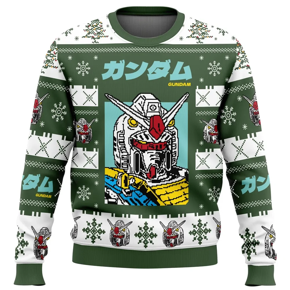 Christmas Mobile Suit Gundam Vintage Japanese Ugly Christmas Sweater, RX-78-2 Gundam Anime Holiday Sweater, Xmas Jumper