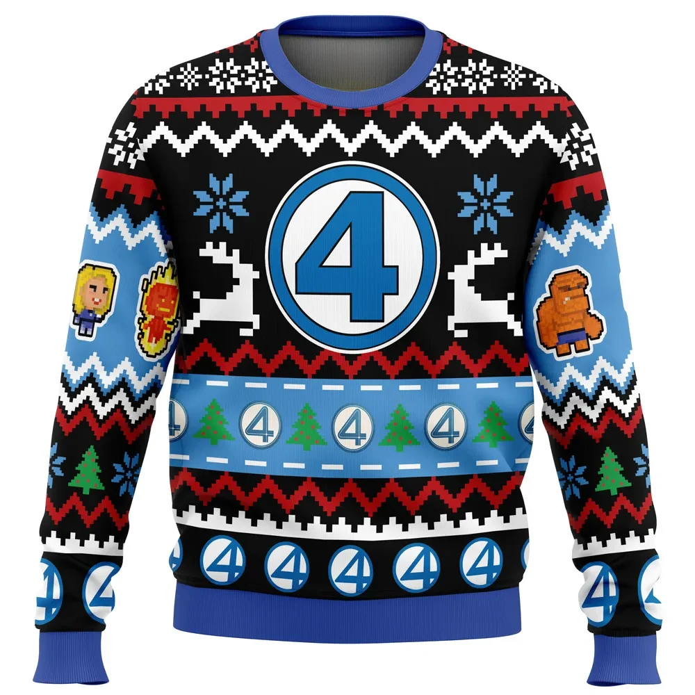 Fantastic Four Ugly Christmas Sweater, Marvel Comics Holiday Sweater, Human Torch The Thing Invisible Woman Pullover, Superhero Xmas Gift