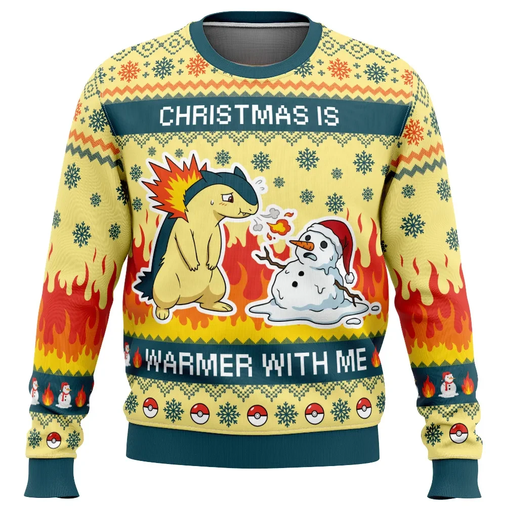 Typhlosion Christmas Is Warmer With Me Pokemon Ugly Christmas Sweater, Pokemon Anime Holiday Sweater, Unisex Xmas Jumper