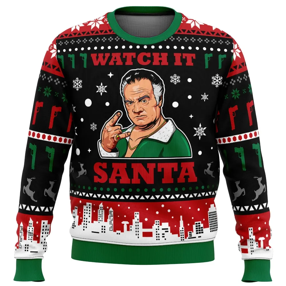 Watch It Santa Paulie Sopranos Ugly Christmas Sweater, The Sopranos Holiday Sweater, Paulie Walnuts Funny Mob Pullover, TV Show Xmas Gift