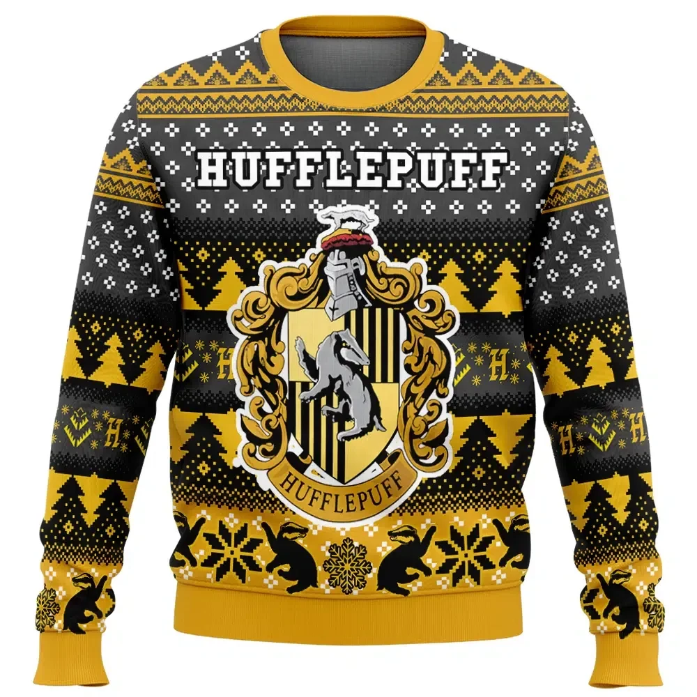 Hufflepuff Ugly Christmas Sweater, Harry Potter Hogwarts House Holiday Sweater, Badger Crest Pullover, Wizard Xmas Gift for Hufflepuff Fans