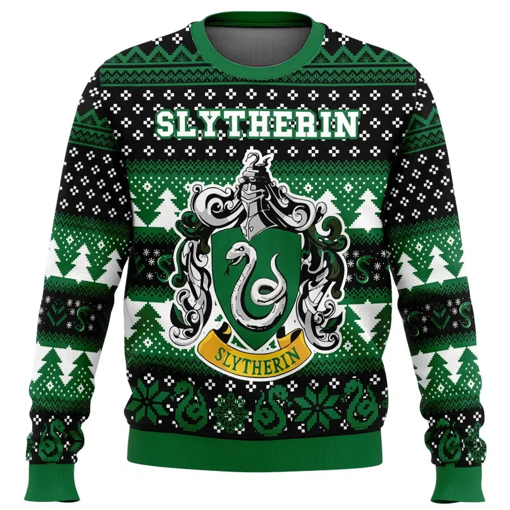 Slytherin Ugly Christmas Sweater, Harry Potter Hogwarts House Holiday Sweater, Green Serpent Crest Pullover, Wizard Xmas Gift for Slytherin Fans