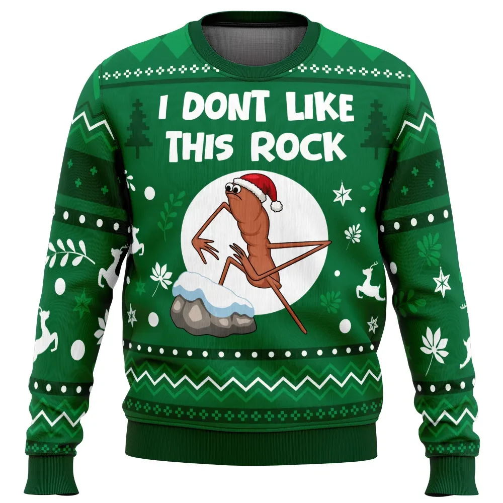 I Dont Like This Rock Marcus The Worm Ugly Christmas Sweater, Funny Meme Holiday Sweatshirt with Santa Hat, Xmas Party Gift for Internet Fans
