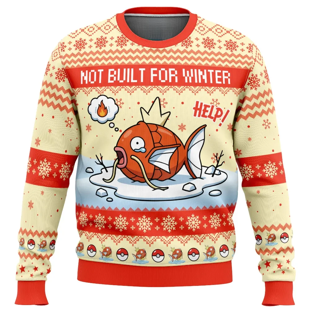 Magikarp Not Built For Winter Pokemon Ugly Christmas Sweater, Funny Pokemon Holiday Sweater, Crying Magikarp on Ice Pullover, Anime Xmas Gift