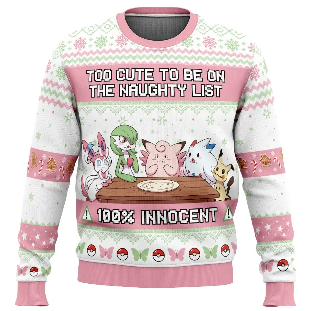 Fairy Type Too Cute To Be On The Naughty List Pokemon Ugly Christmas Sweater, Pokemon Gamer Holiday Sweater, All Over Print Xmas Sweater