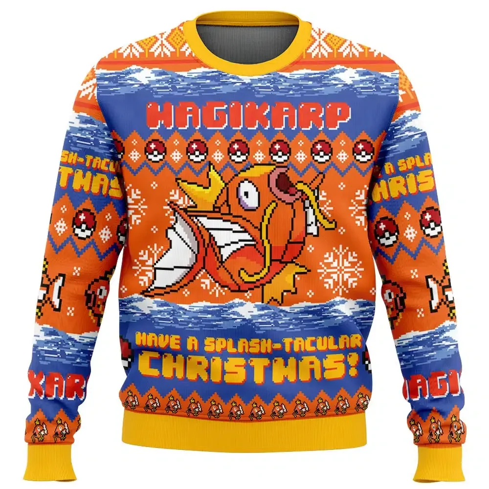 Magikarp Have A Splash-tacular Christmas Pokemon Ugly Christmas Sweater, Pokemon Gamer Holiday Sweater, Unisex All Over Print Xmas Sweater