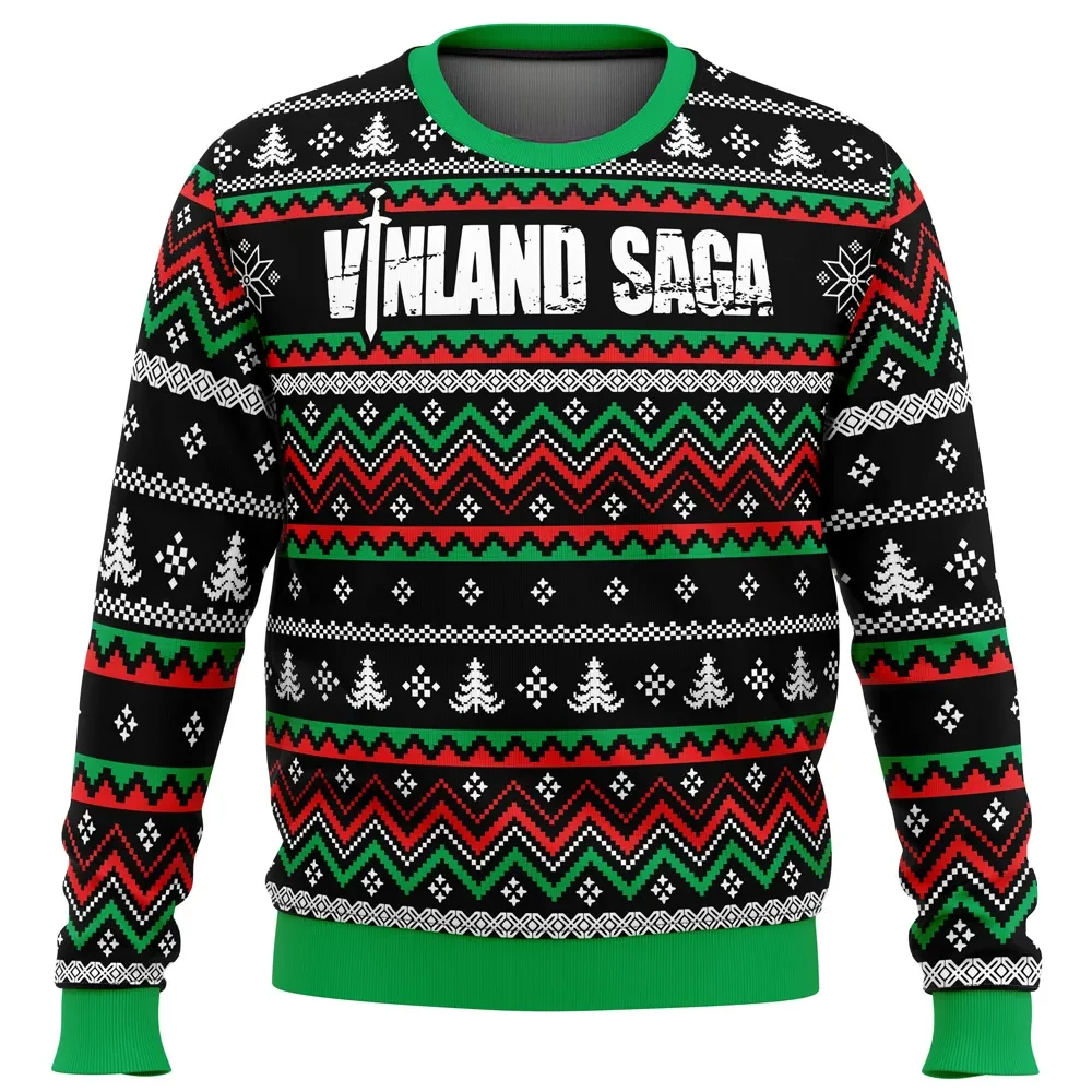 Viking Ship Vinland Saga Ugly Christmas Sweater, Vinland Saga Holiday Sweater, Longship Sketch on Back, Anime Xmas Gift for Norse History Fans